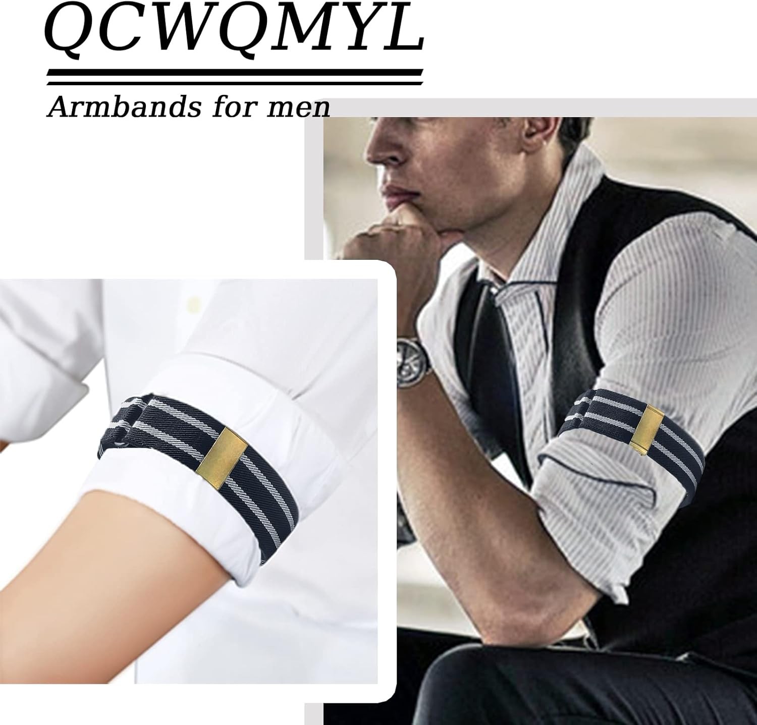 Shirt Sleeve Holders Armband Women & One Size, 1.4"/Black White/Bronze