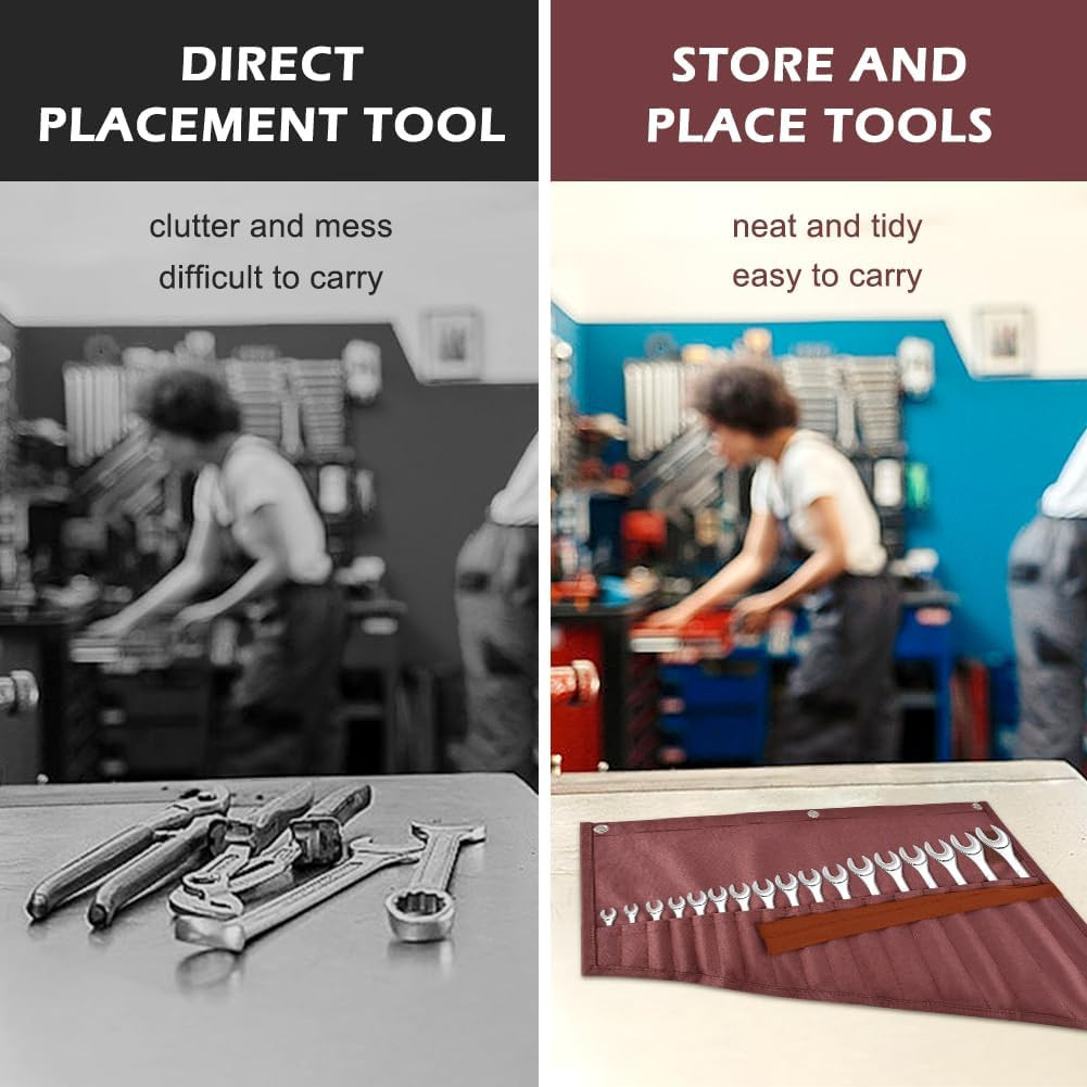 16 Pockets Wrench Roll Organizer Roll up Tool Bag Multi-Purpose Wrench Roll Po