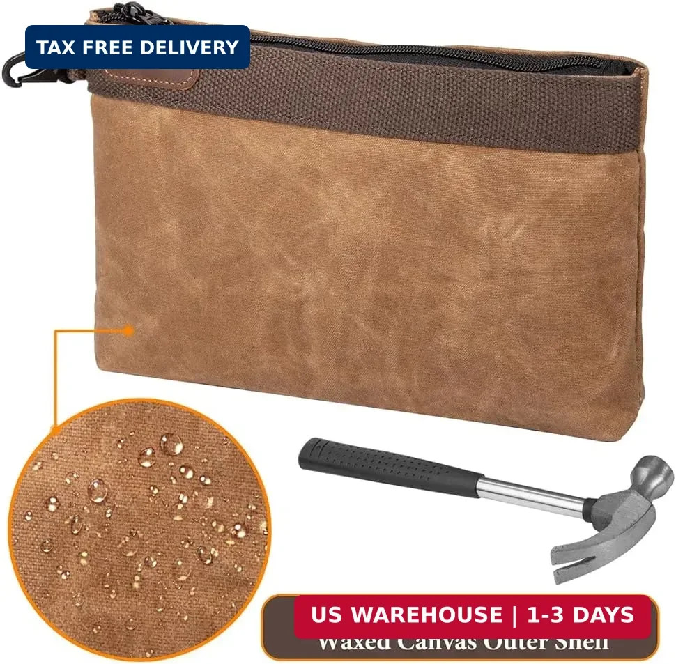 Waxed Canvas Tool Pouches 4 Pack – 11-Inch Heavy-Duty Zipper Tool Bags Set, Wate