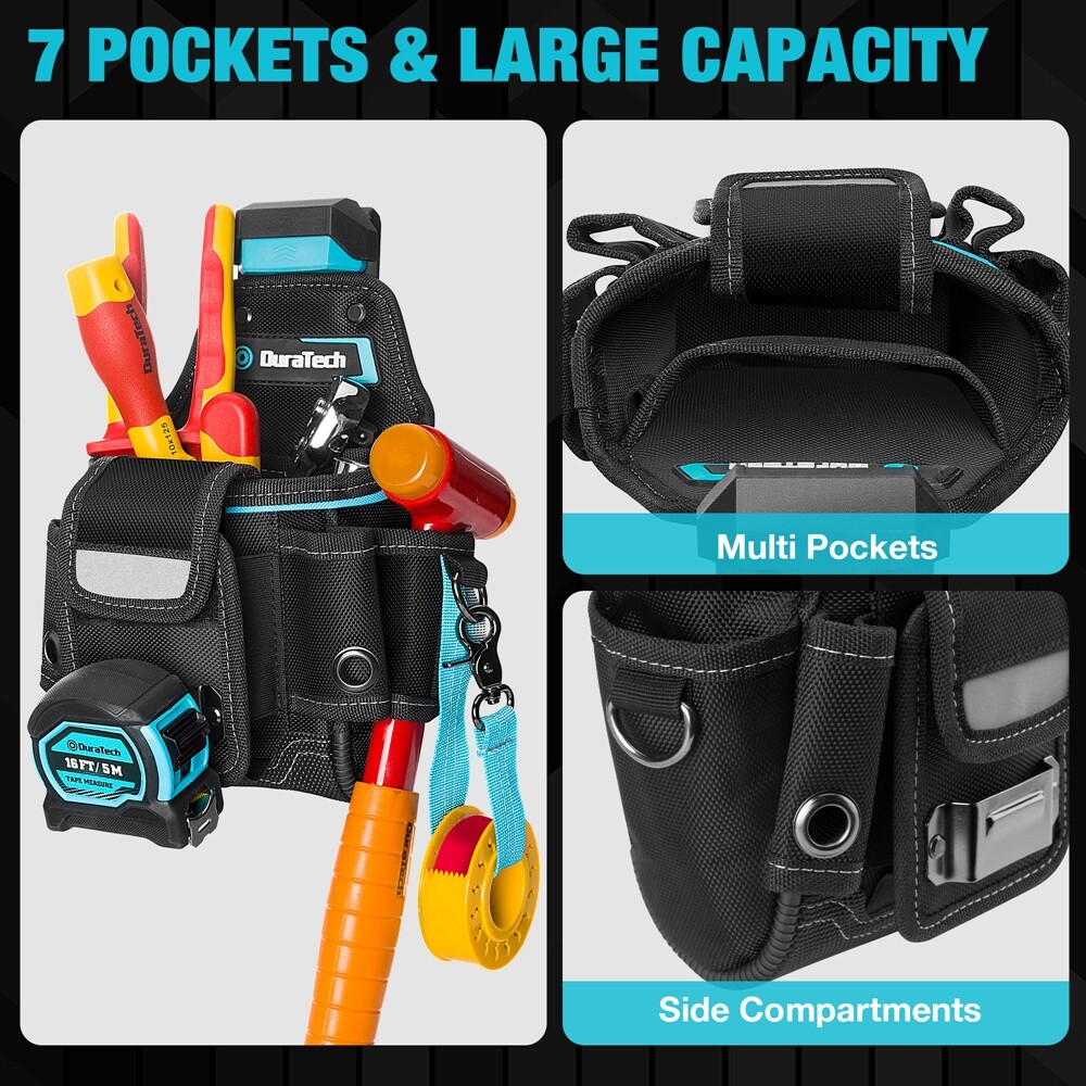 DuraTech Tool Pouch w/Belt Clip Electrician Tool Pouch 7 Pockets Large Capacity