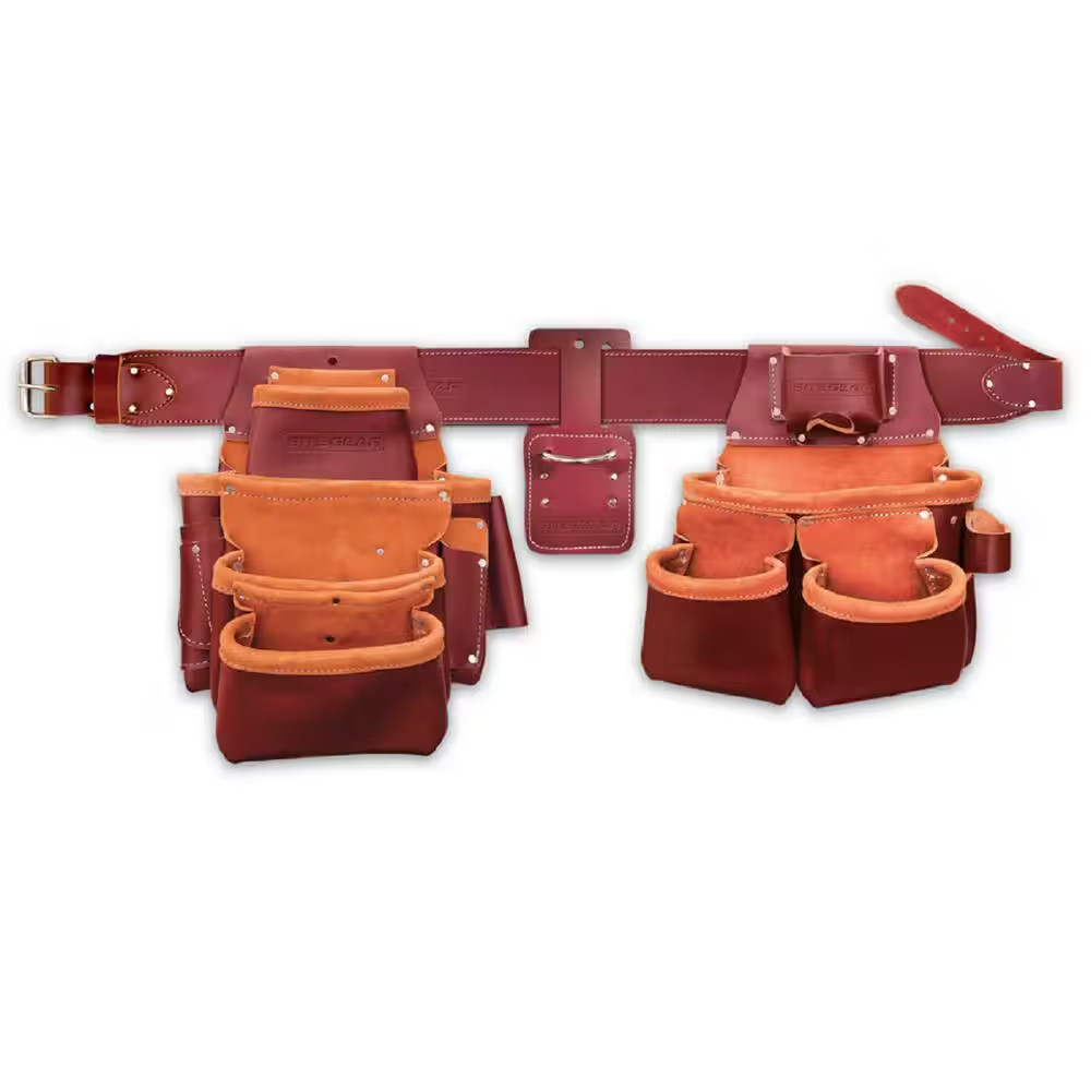 16 In. 15-Pocket 4-Piece Leather Pro Framer’S Combo Tool Belt in Brown
