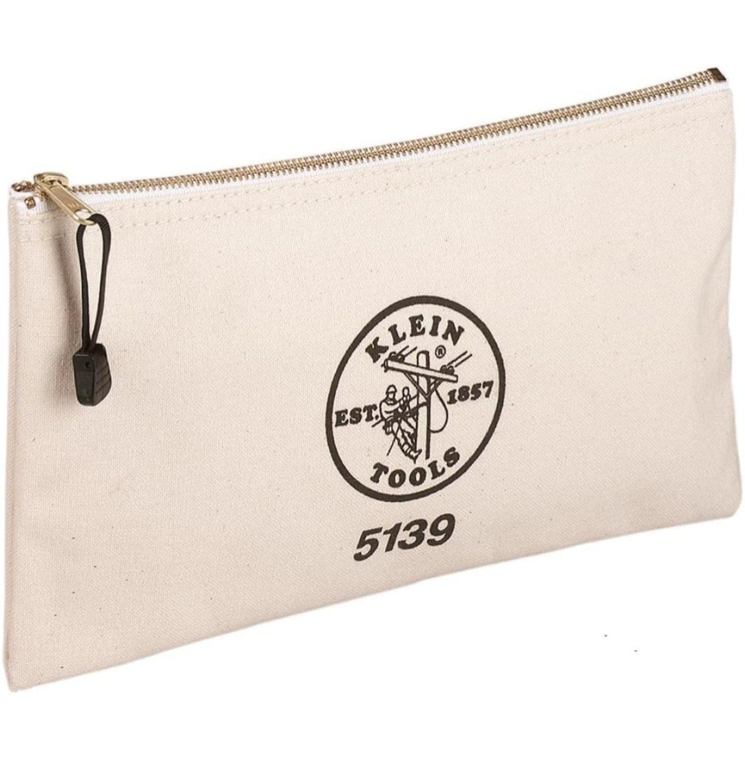 Klein Tools 5139 Zipper Bag, Canvas Tool Pouch w/ Heavy Duty Brass Zipper Close
