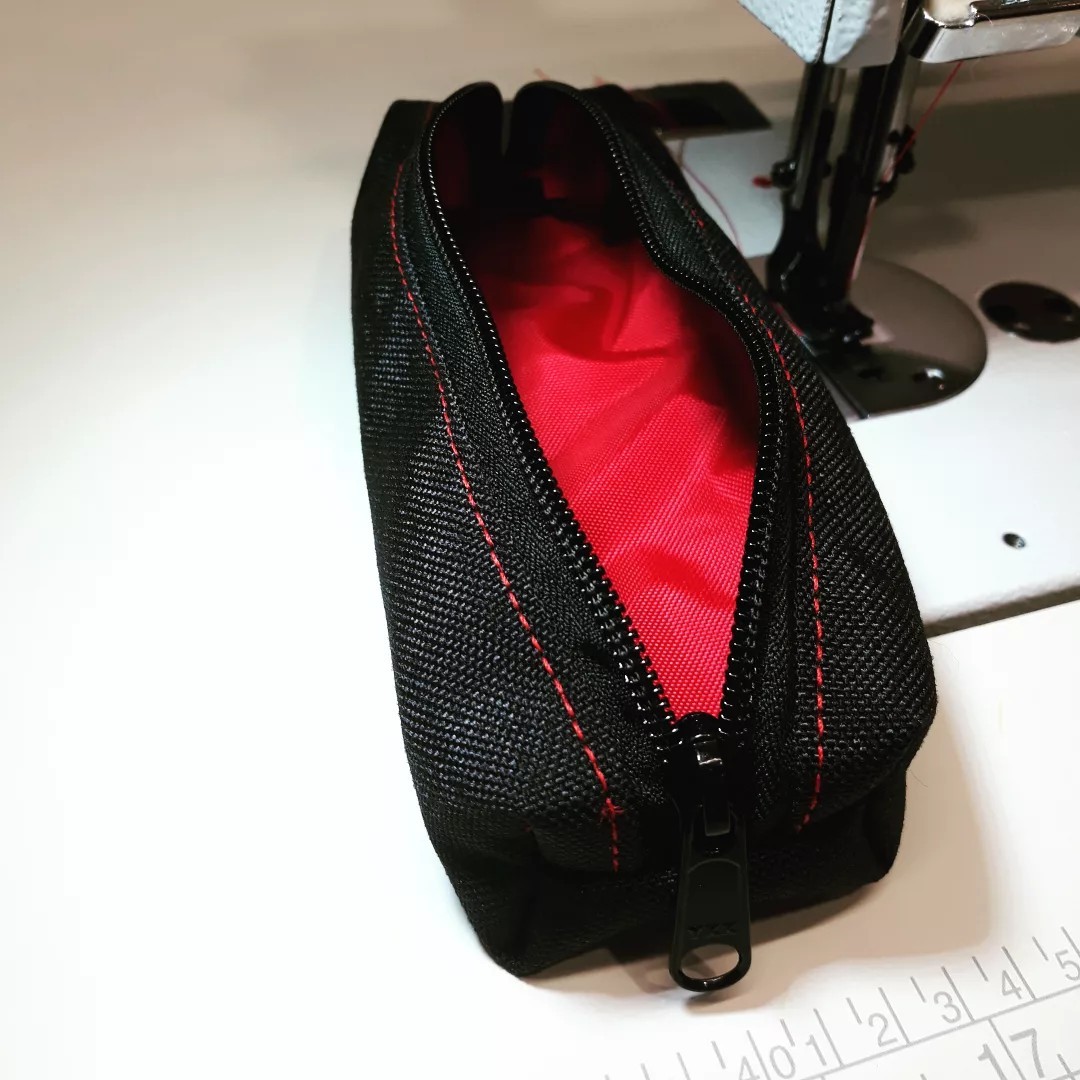 Black Red Fabric Makeup or Dopp pouch with Zipper Closure, Cordura