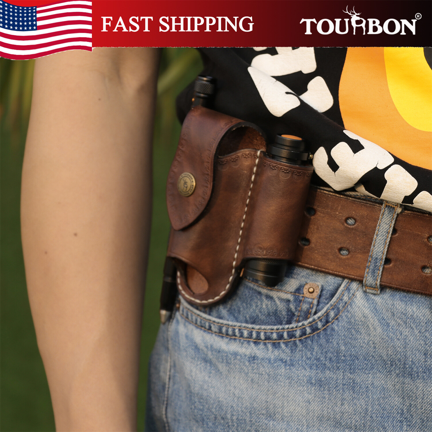 TOURBON 3-in-1 Leather Knife EDC Pliers Belt Pouch Camping Tool Clip Sheath US