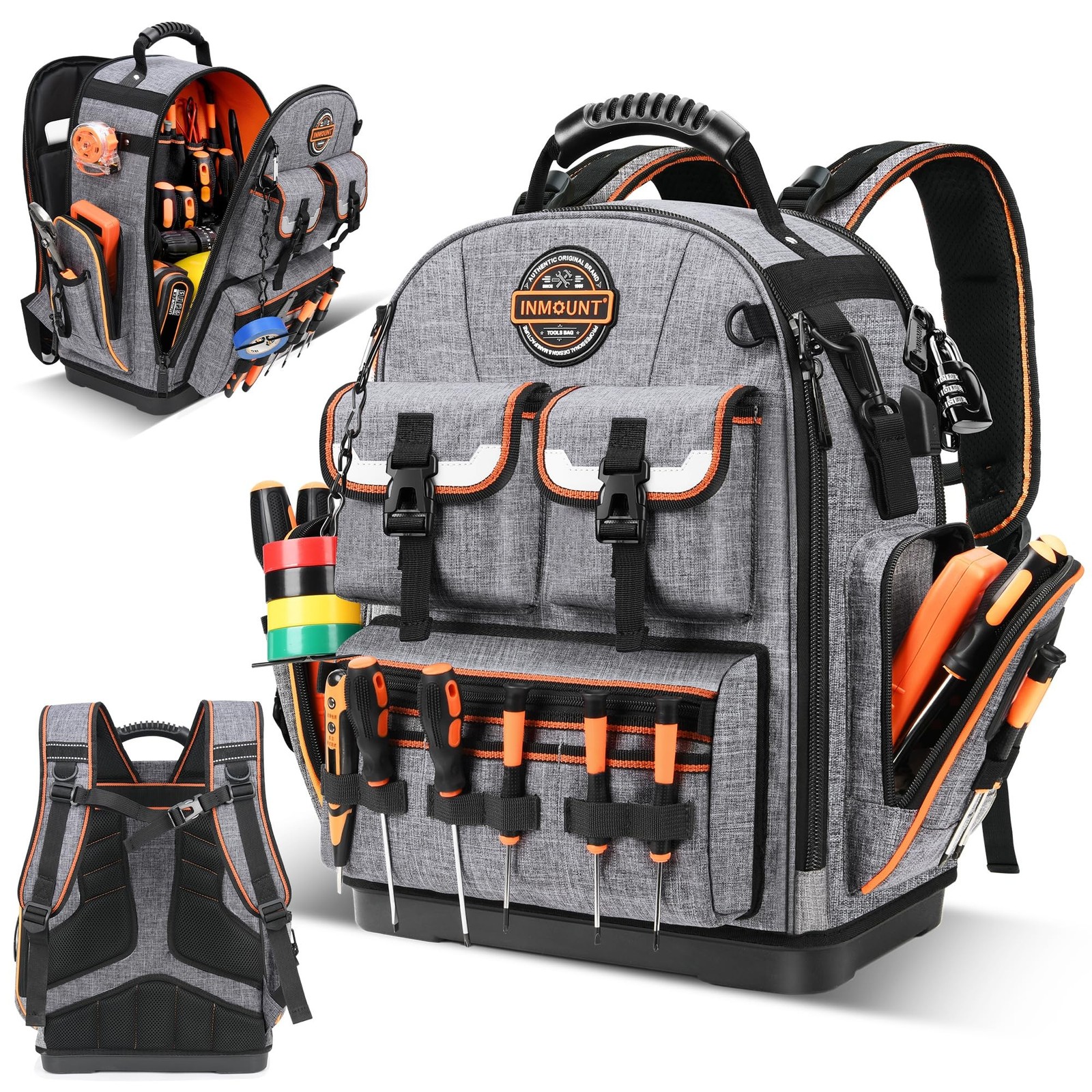 LOKASS Tool Backpack 8605 1680D Molded Base Laptop Compartment Water Resistant