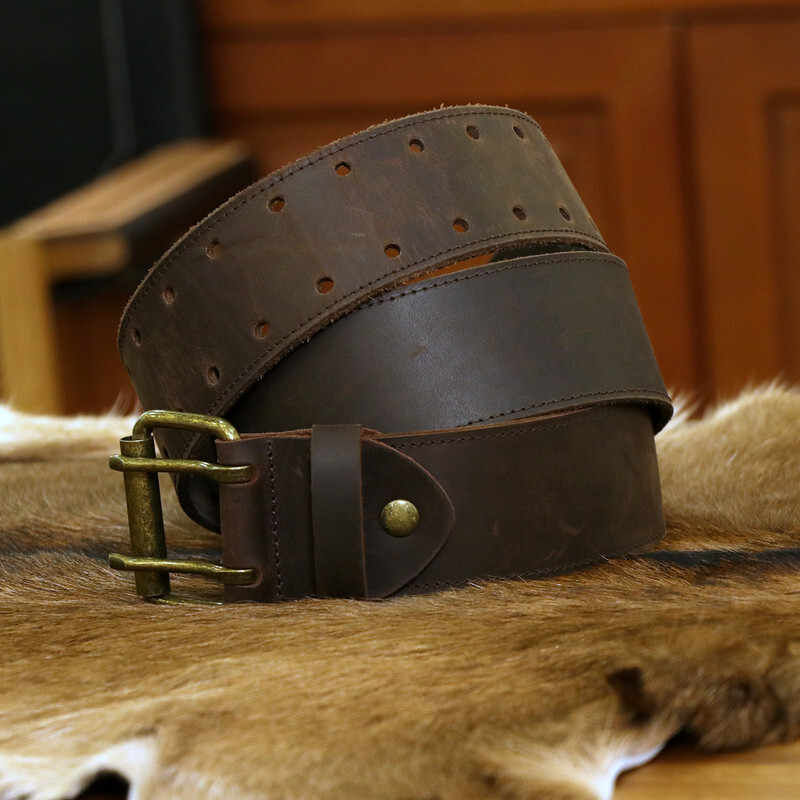 TOURBON Leather Tool Carry Workshop Waist Belt 2″ Double Roller Buckle Rig Belt