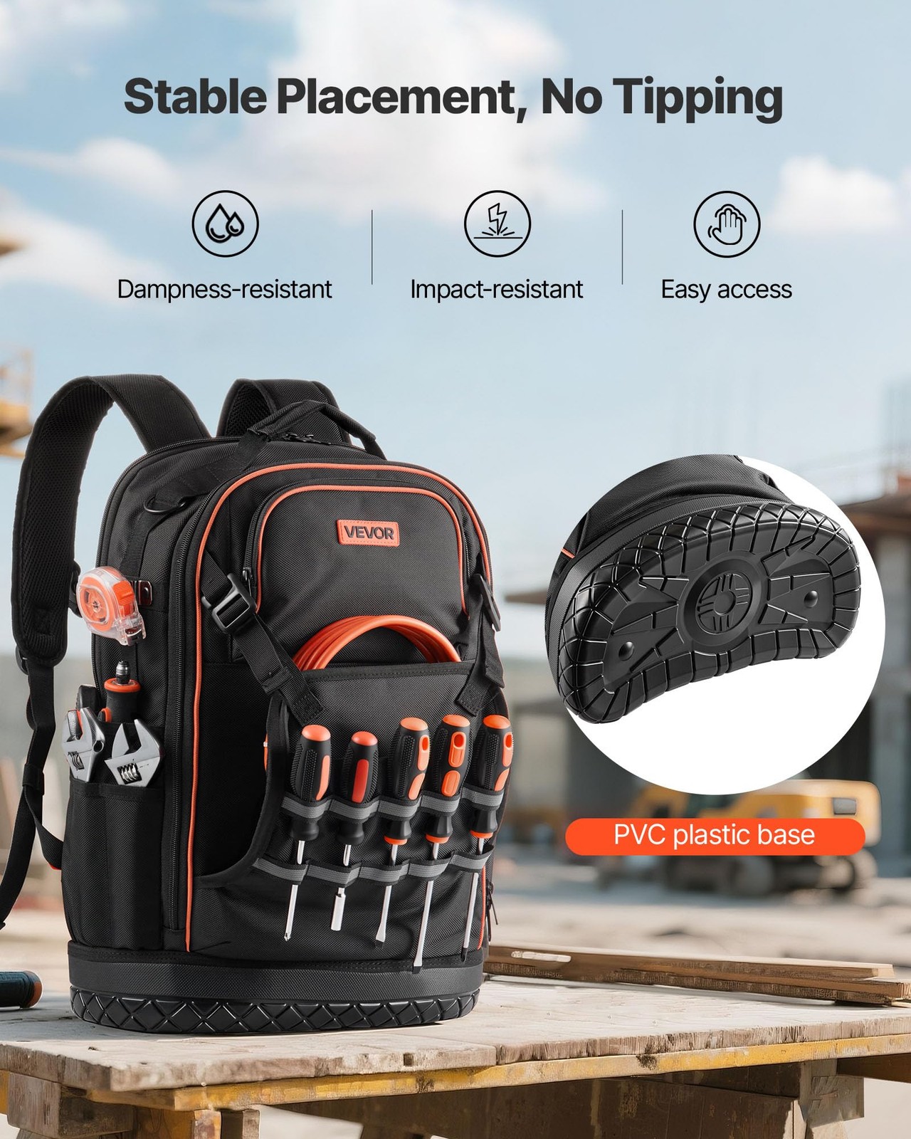 VEVOR Tool Backpack, 65 Pockets, Heavy-duty 65 Pockets + Non-Rolling, Black
