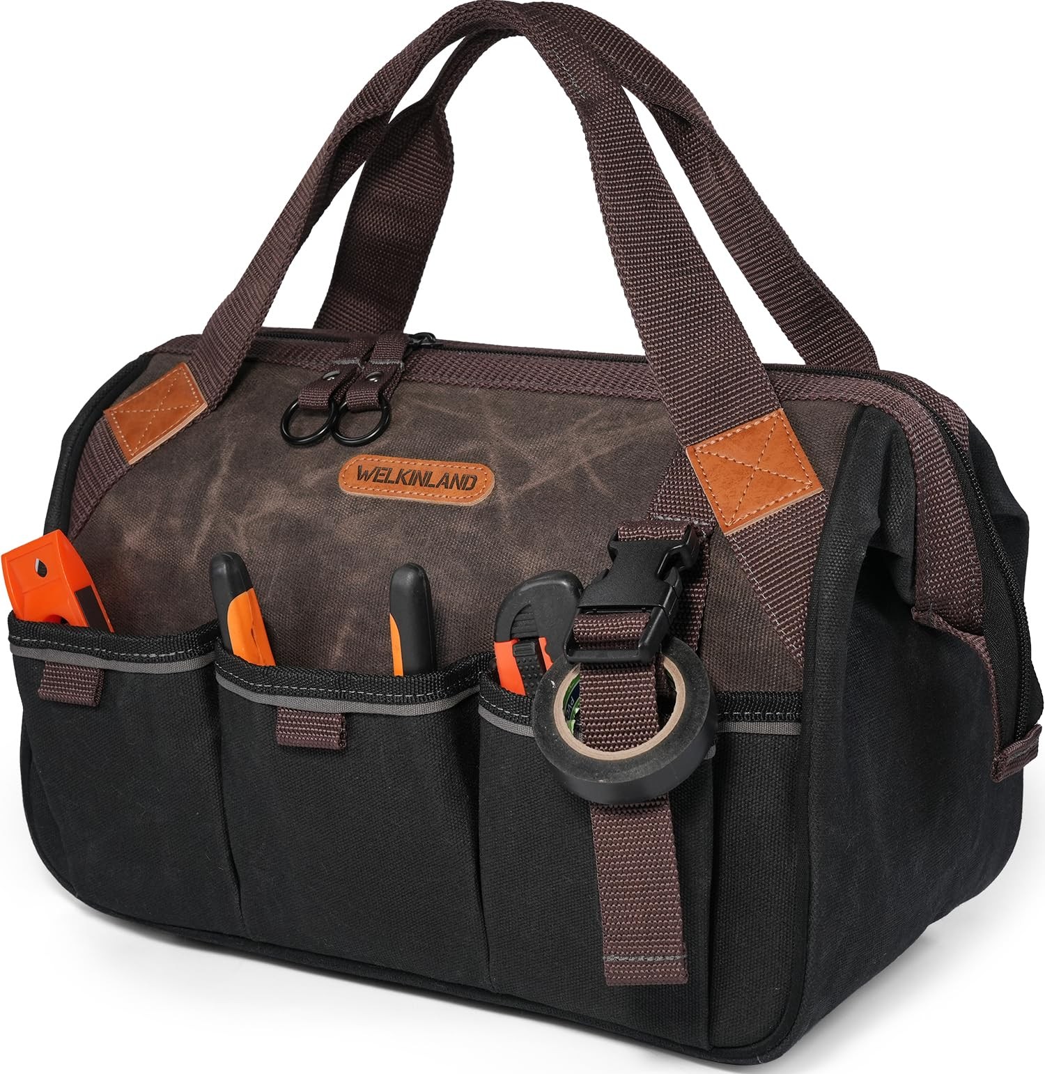 WELKINLAND 18 Pockets Electrician Tools Bag,14″ Heavy Duty Plumber Tool Bags,…