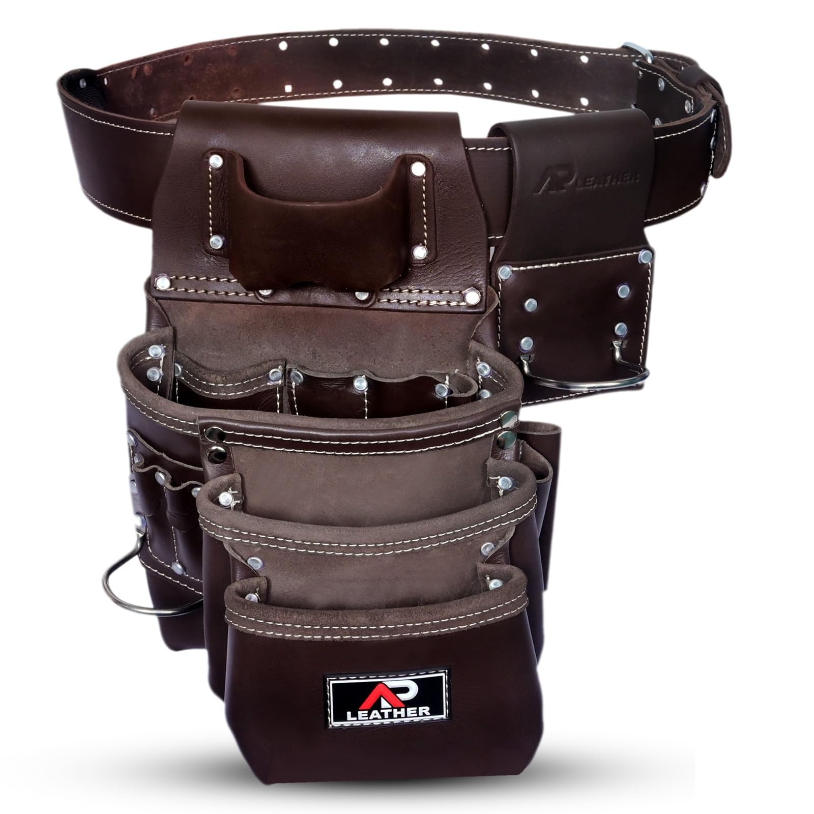 -015 Leather Tool pouch For Construction,Heavy Duty Hammer Holder,Buckle,3 Po…