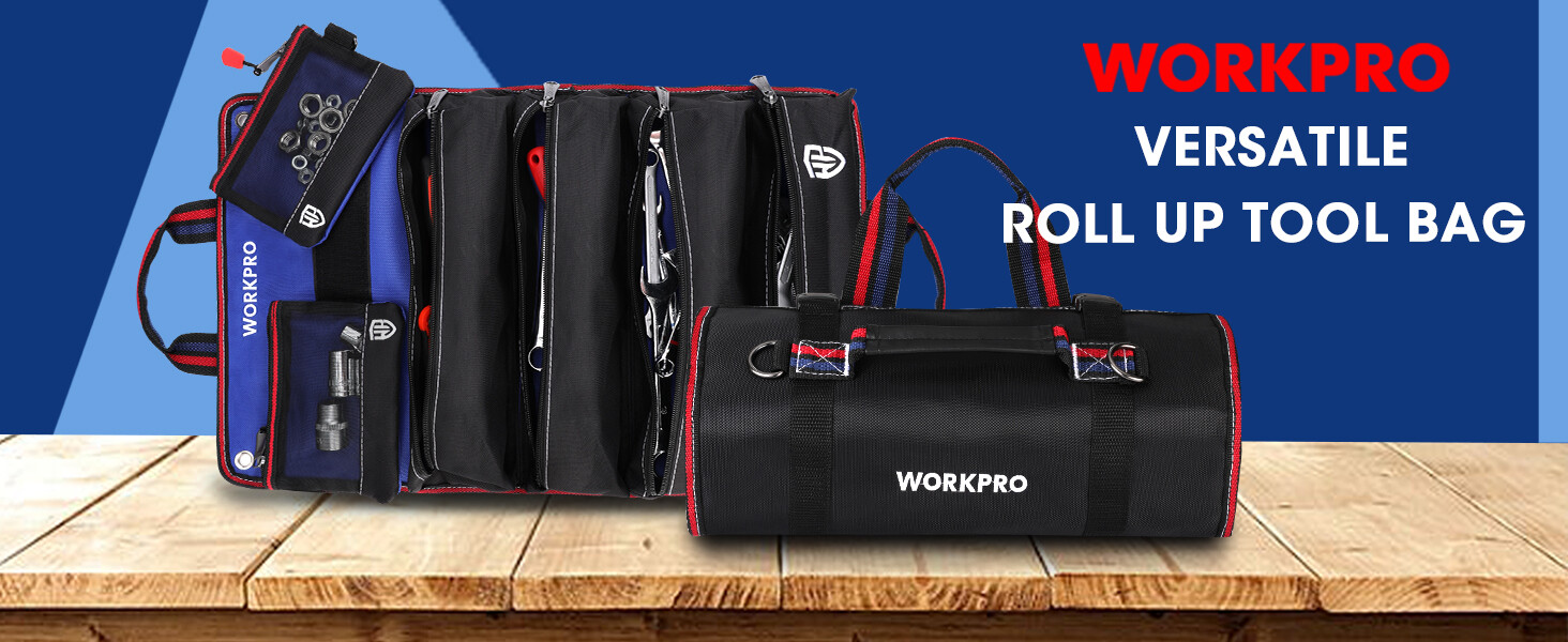 WORKPRO Roll Up Tool Bag Tool Roll Up Bag w/Detachable Tool Pouches Heavy Duty