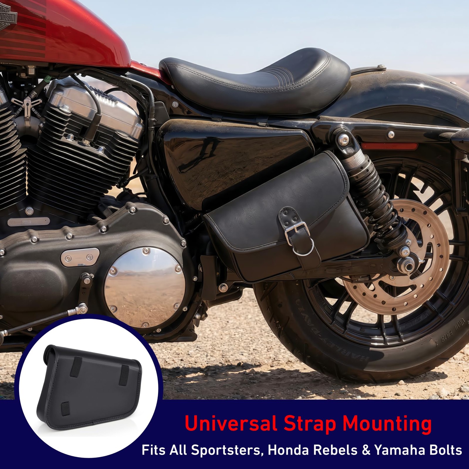 Universal Motorcycle Swing Arm Bag Black Synthetic Leather Waterproof Left Si…