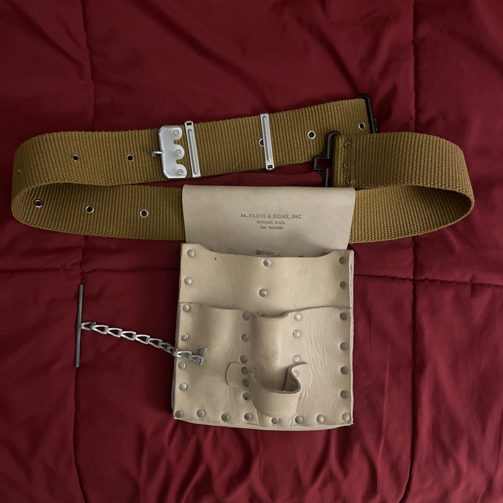 Vintage M. Klein & Sons 5166 Leather Lineman Tool Pouch & Canvas Belt BEAUTIFUL