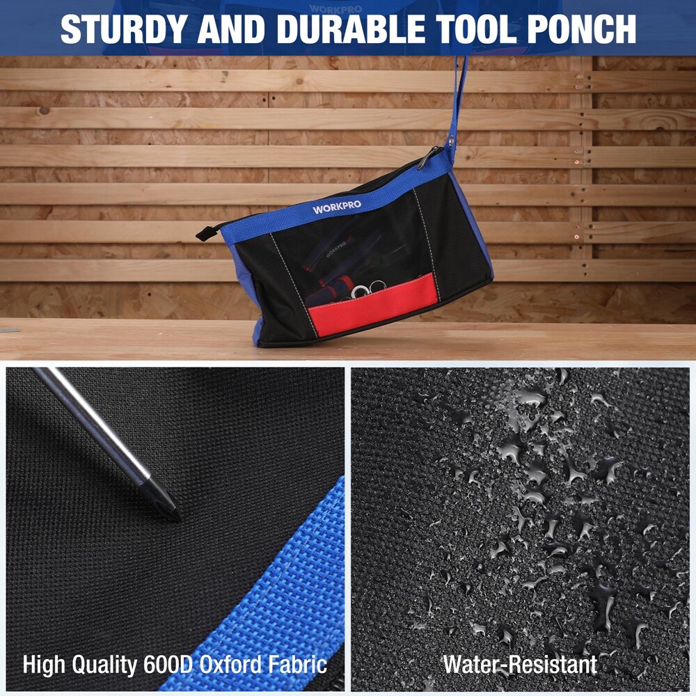 WORKPRO 3 Pack 12″ Tool Pouches Heavy-Duty Small Tool Bag Utility Pouch w/Zipper