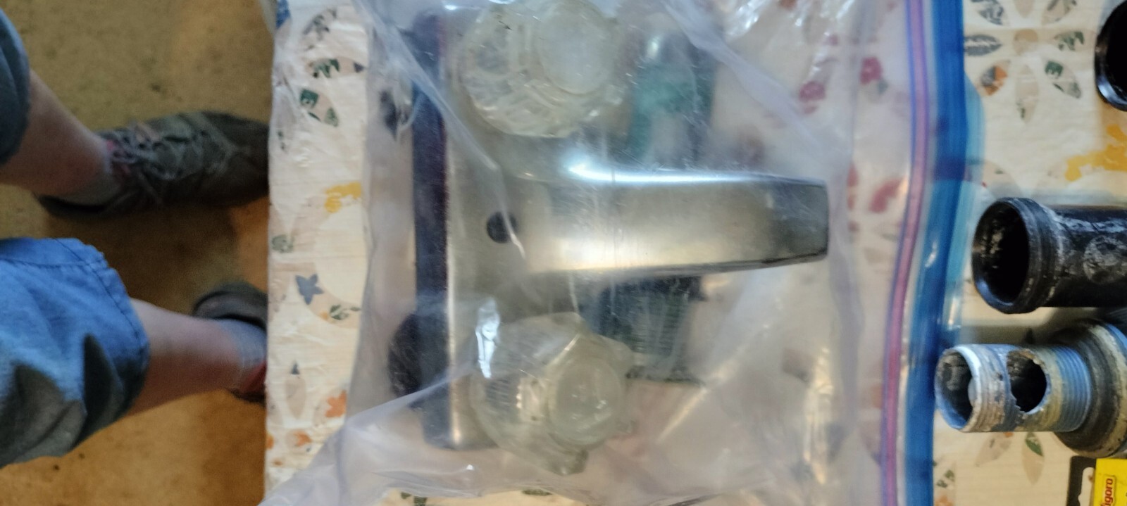 Assorted household items with tool bag.