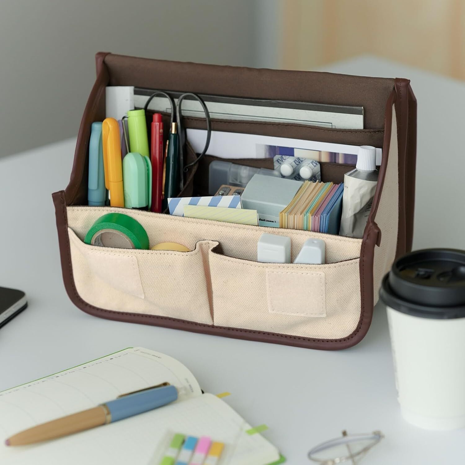 Hobonichi Stappo Canvas Ivory Brown Pouch Stationery Polyester Pockets NEW Japan