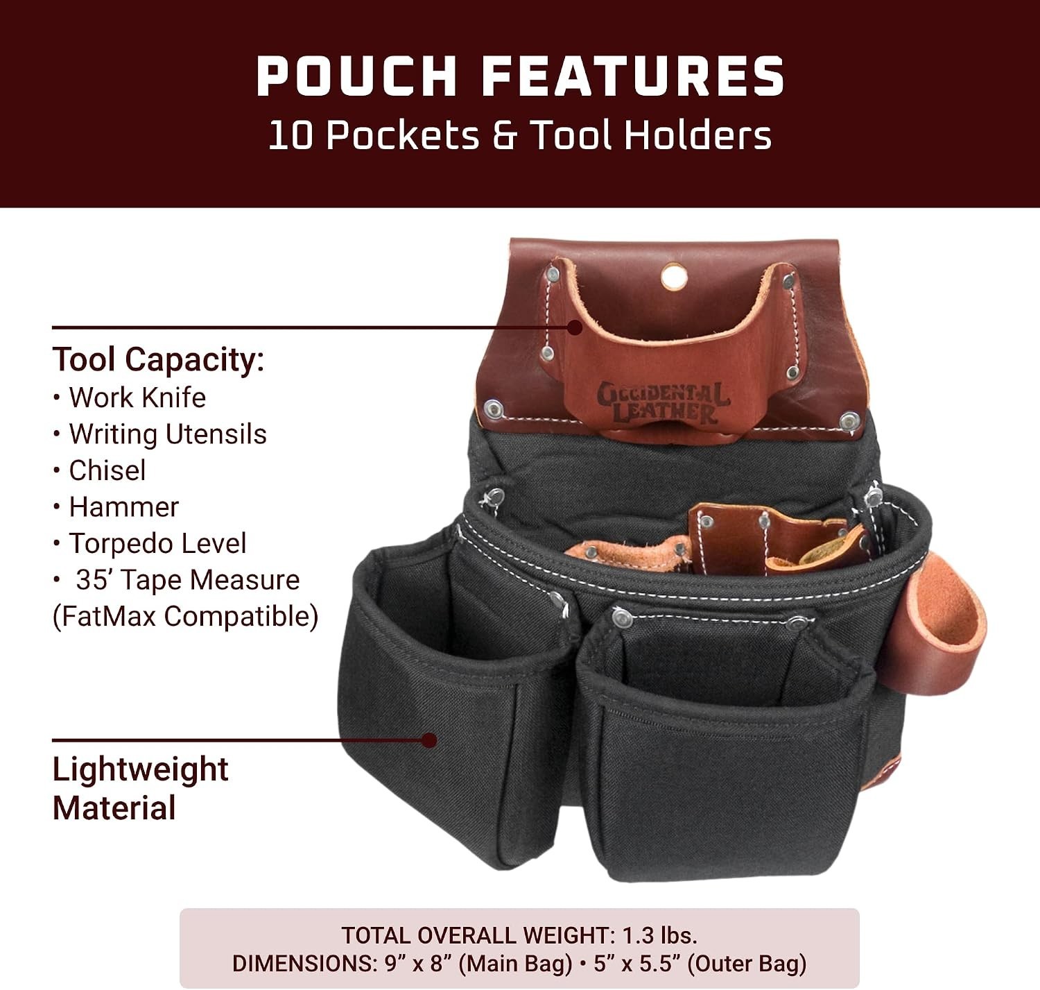 Occidental Leather B8018db Tool Bag with Tape Holder