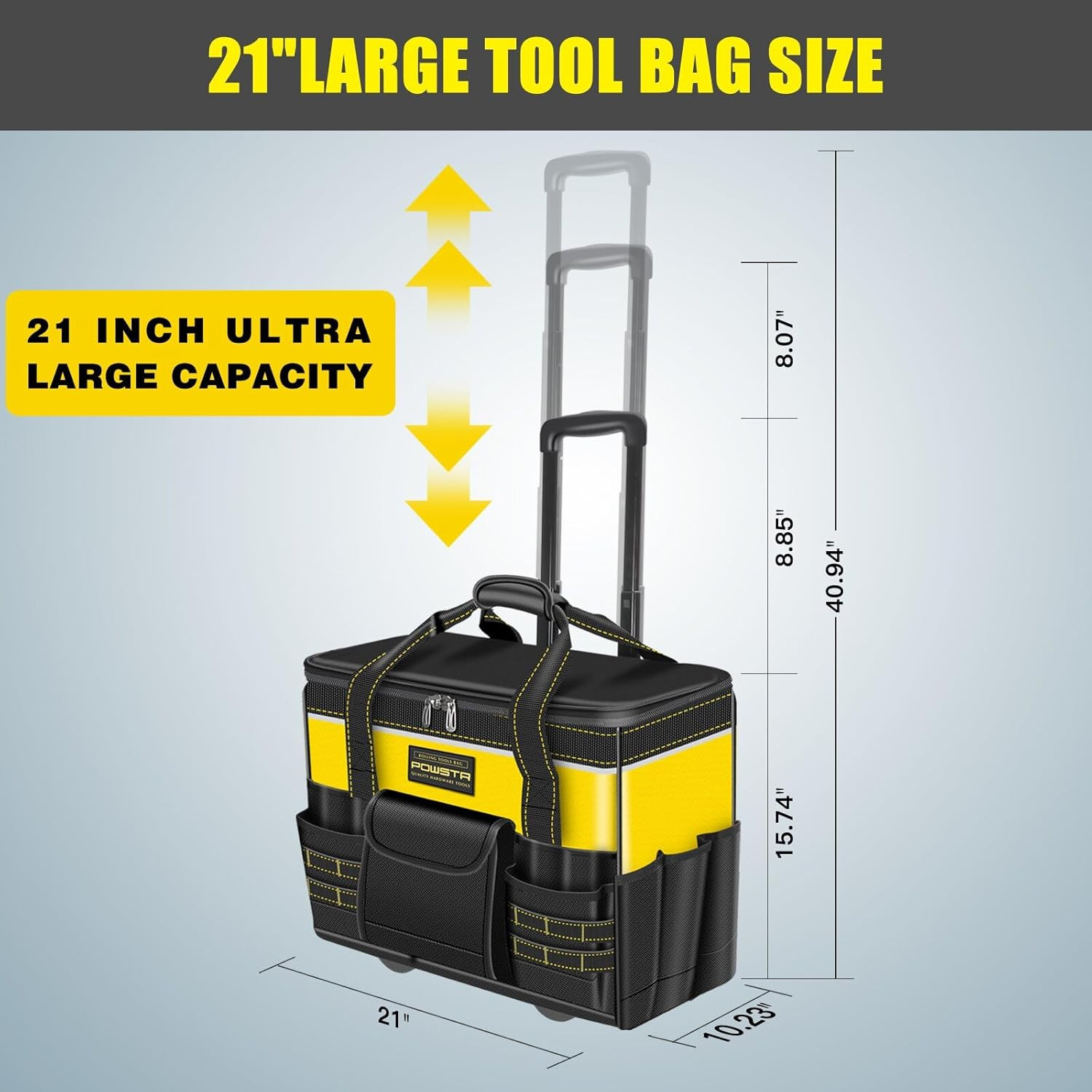 21″Rolling Tool Bag with Wheels,1680D Waterproof Rolling Tool Tote Bag with Tele