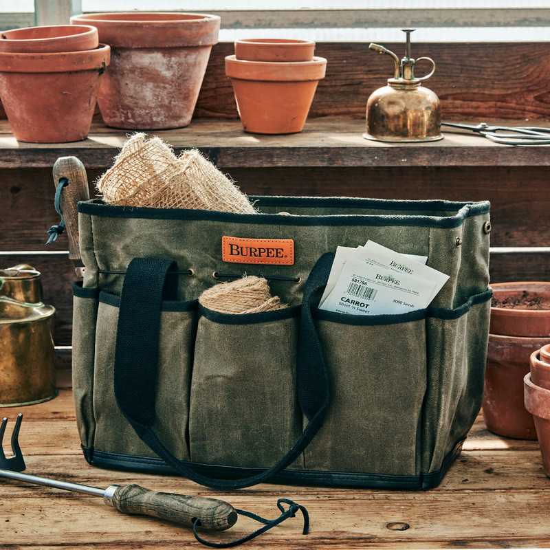 Burpee Waxed Canvas Garden Tool Tote Heavy-Duty Tote Bag Storage Organizer For