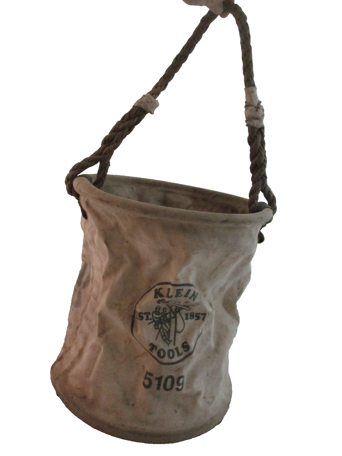 Vintage Klein Tools 5109 Canvas Leather Bucket Lineman Tool Bag Rope Handle