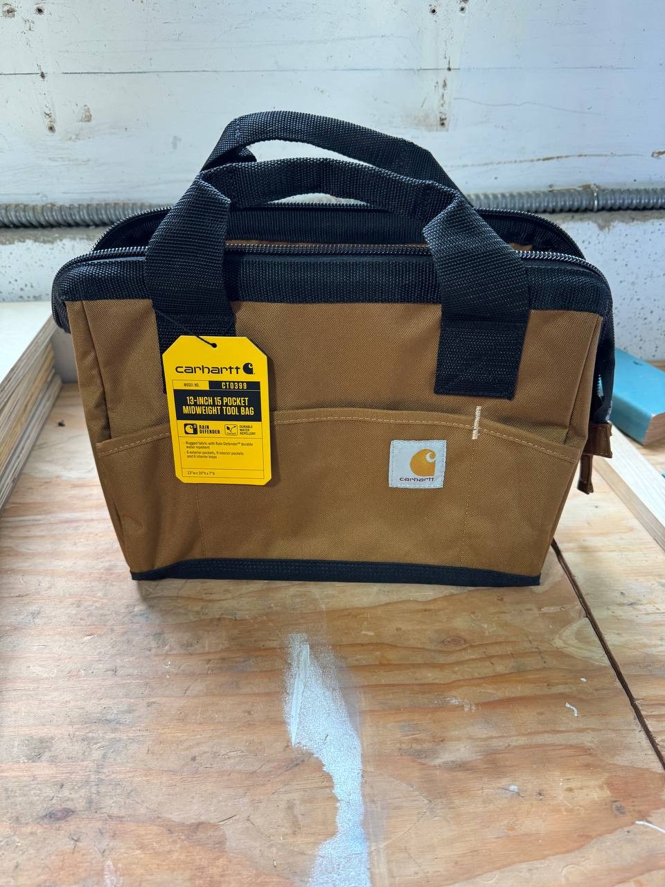 Carhartt CT0399 13-Inch 16 Pocket Midweight Tool Bag Brown Rain Defender NWT