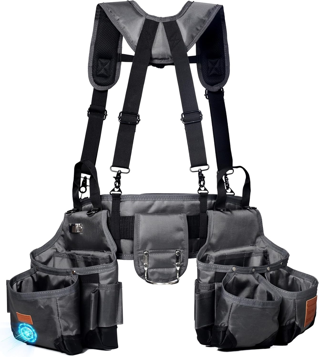 Tool belt, men’s tool belt with suspenders and magnetic tool pouches.