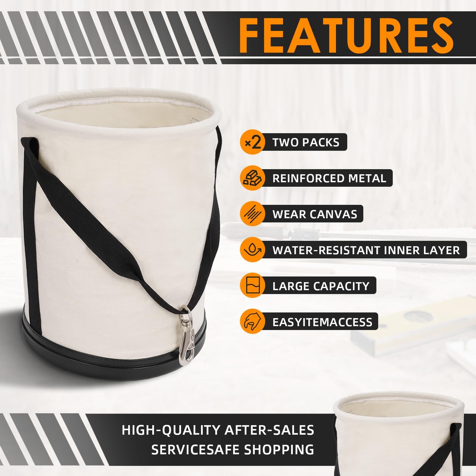 2 Pack Utility Canvas Tool Bucket 15″ x 12″ All Purpose Canvas Bag,Oval Truck…