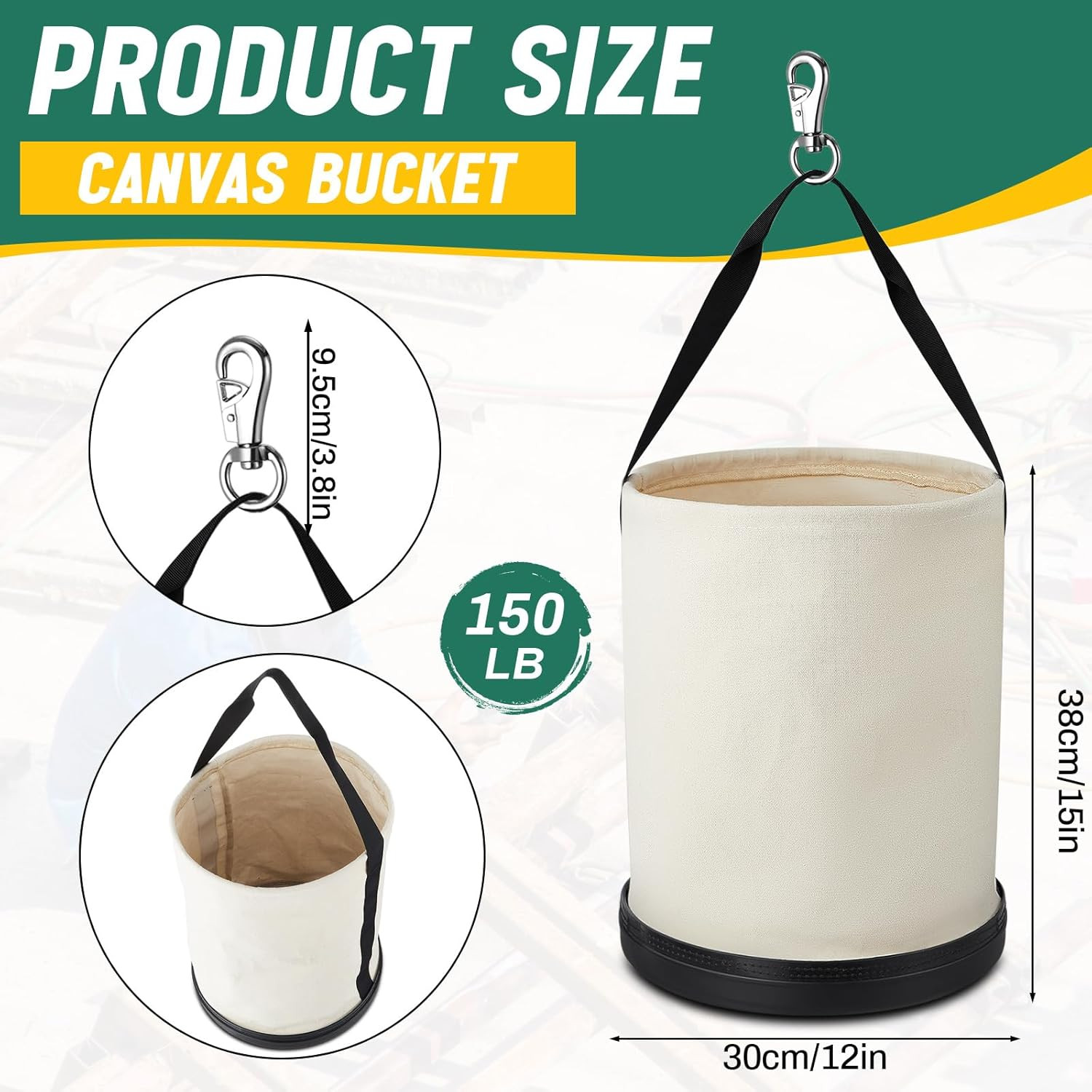 Heavy Duty 4 Pack Canvas Tool Bags with Hooks & Plastic Bottom, 150 lb Capacity