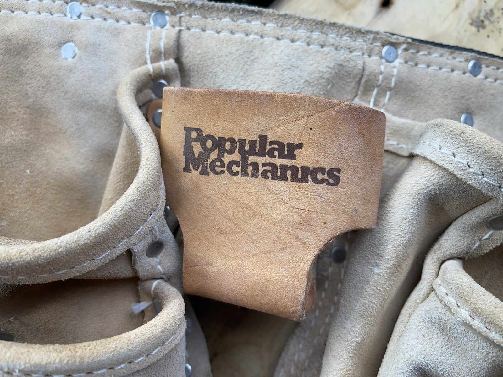 Popular Mechanics Leather Tool Belt Tan Light Brown Adjustable Pockets Loops