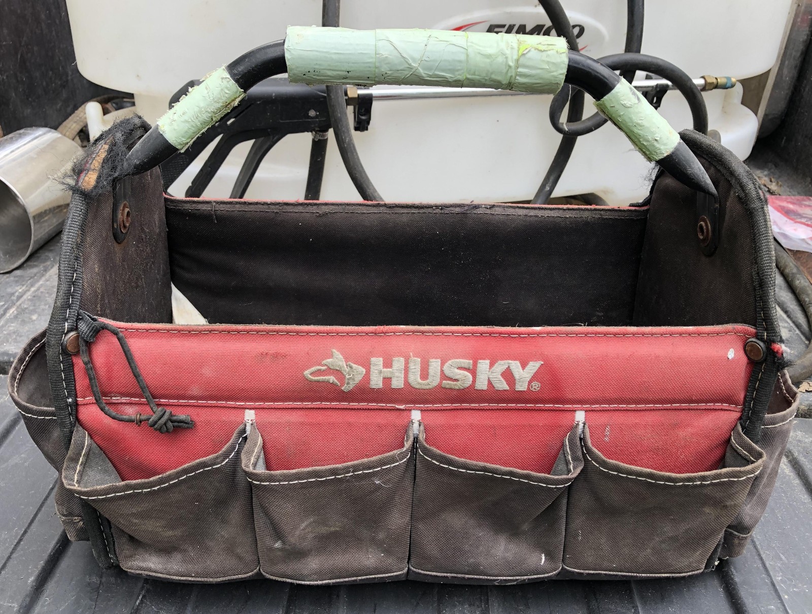 Husky Heavy Duty Red Black Contractor 14x8x10 Jobsite Tool Bag tote caddy 398821