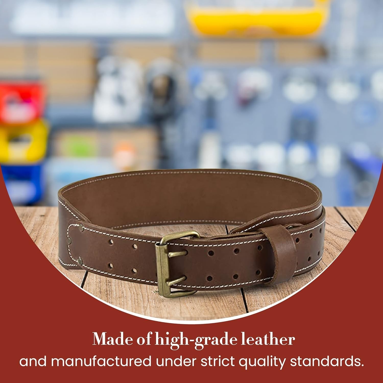 3″ Wide Tapered Full-Grain Leather Work Belt, Durable and Rugged Belt, Dark T…