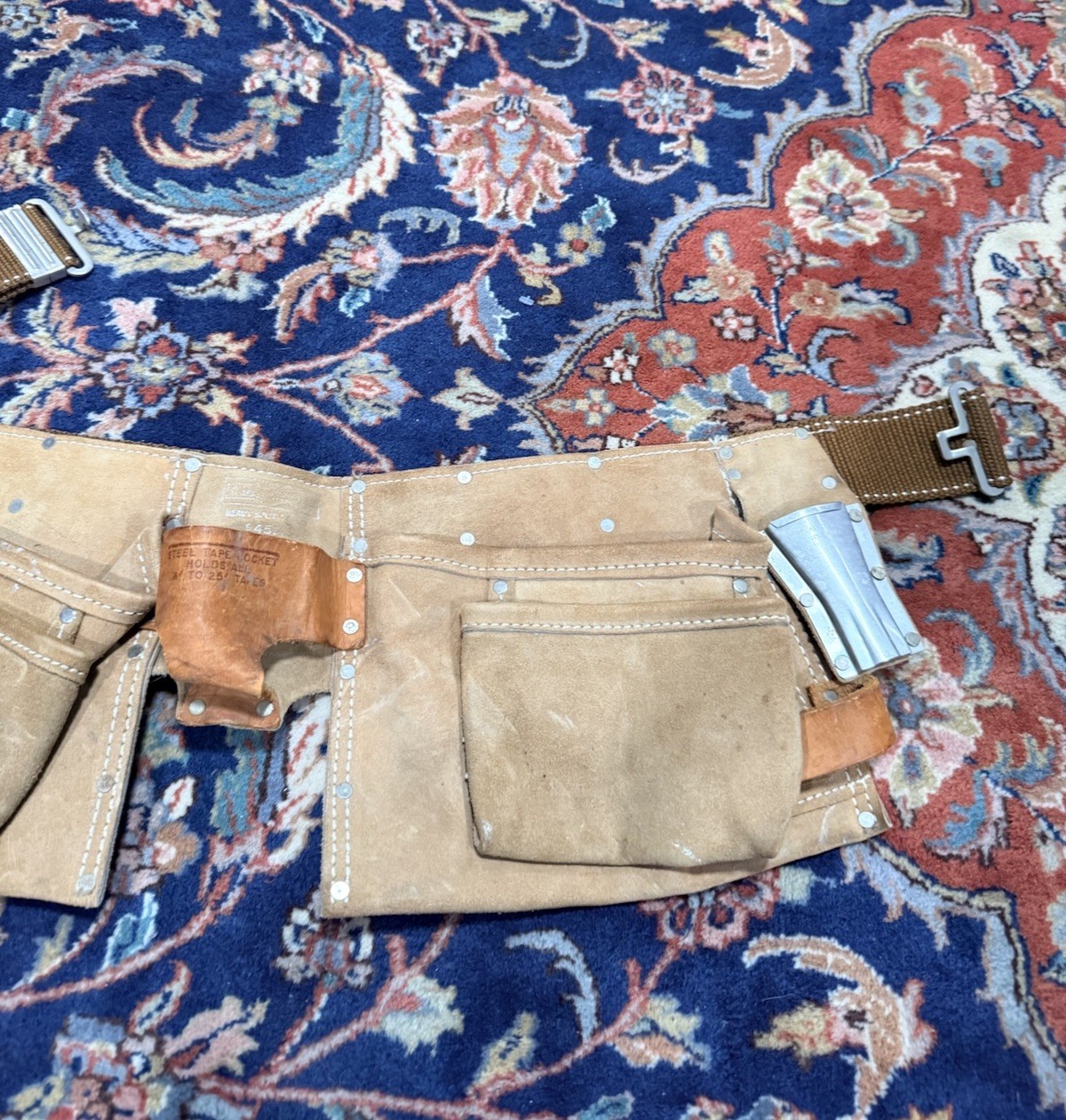 VTG Sears Craftsman Brown Leather Mens Carpenters Adjustable Tool Belt VGUC