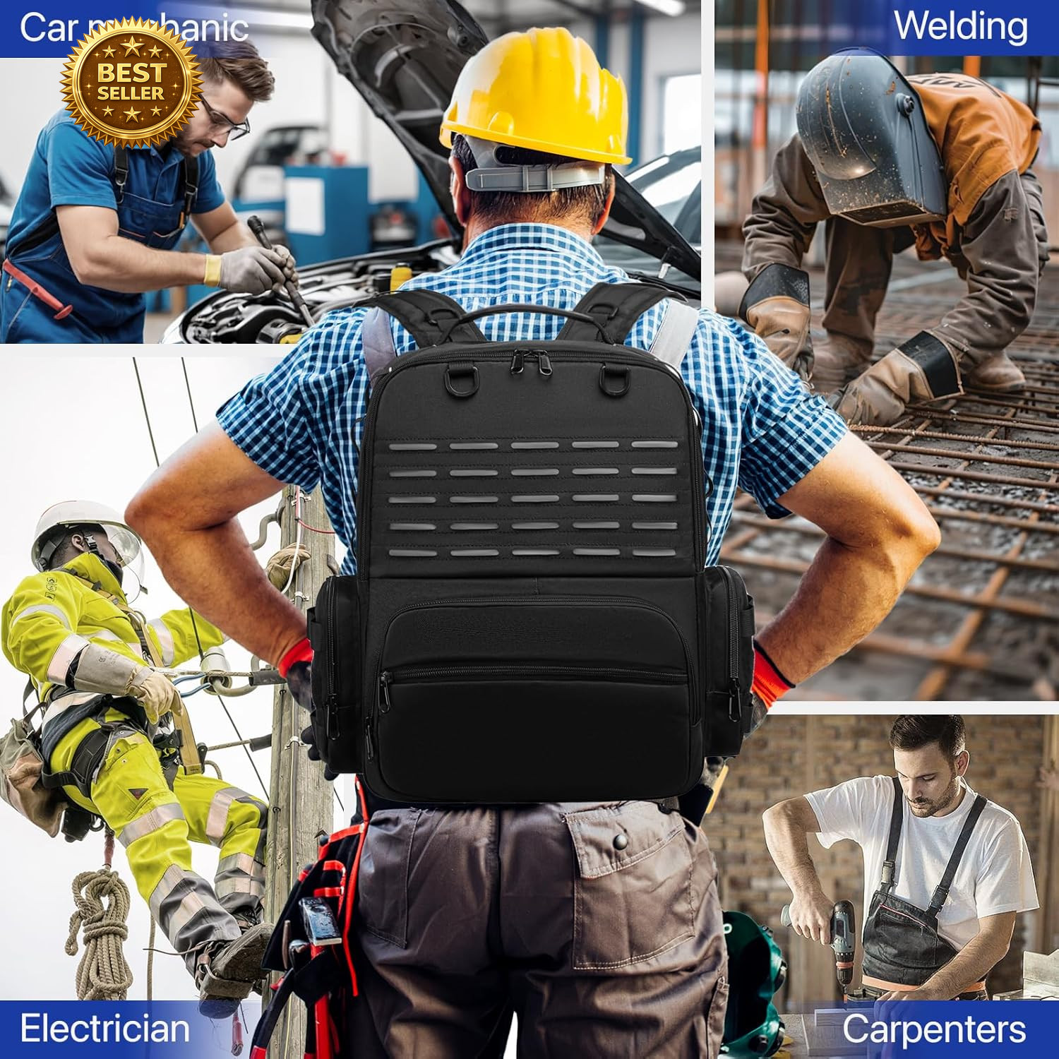 Heavy Duty Tool Backpack Organizer Bag Electrician Construction Storage