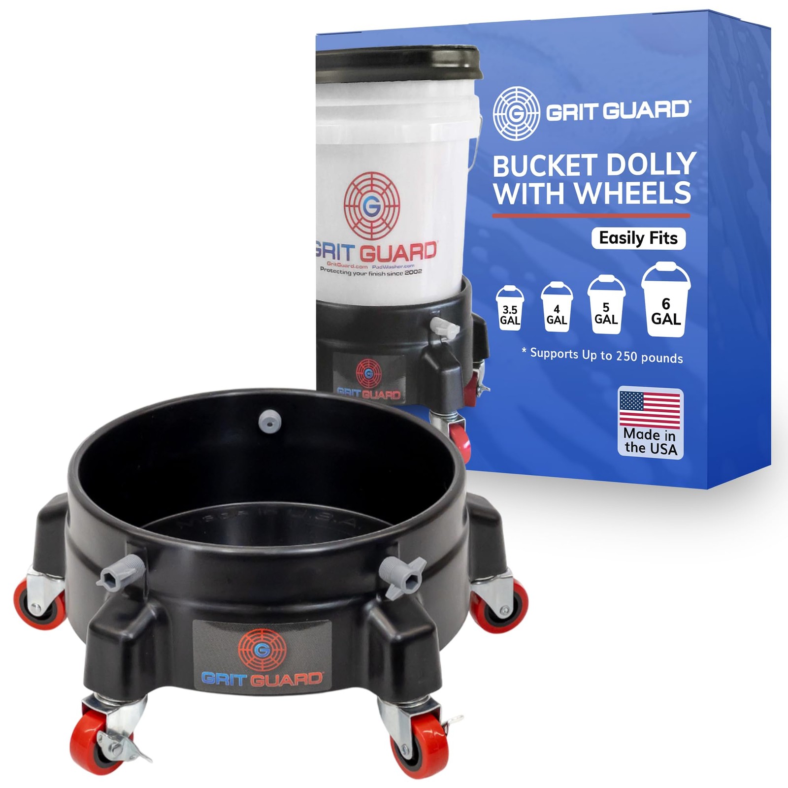 GRIT GUARD Bucket Dolly with Wheels – Rolling Detailing Wash Bucket with 5 Wh…
