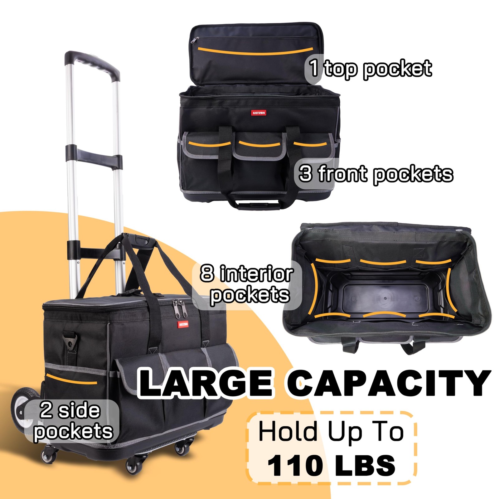 Rolling Tool Bag with Wheels – Aluminum Alloy Trolley for Electrician & HVAC