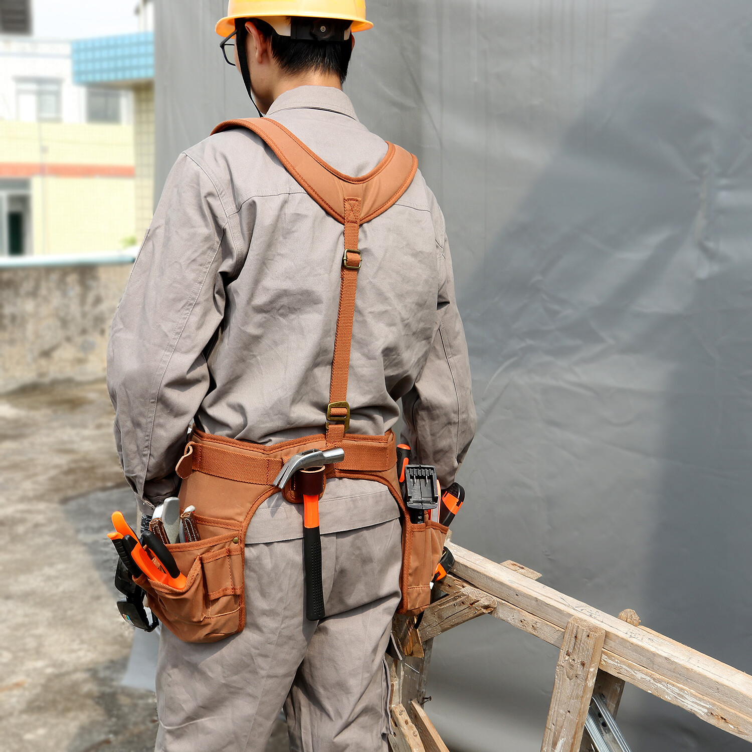 TOURBON Work Tool Belt Suspender Drill Pouch Holder Electricians Carpenters Vest