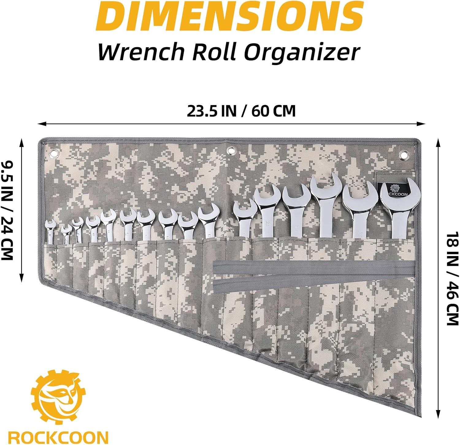 16 Pocket Wrench Roll Organizer�Rolled Tool Pouch Bag�Light Camouflage