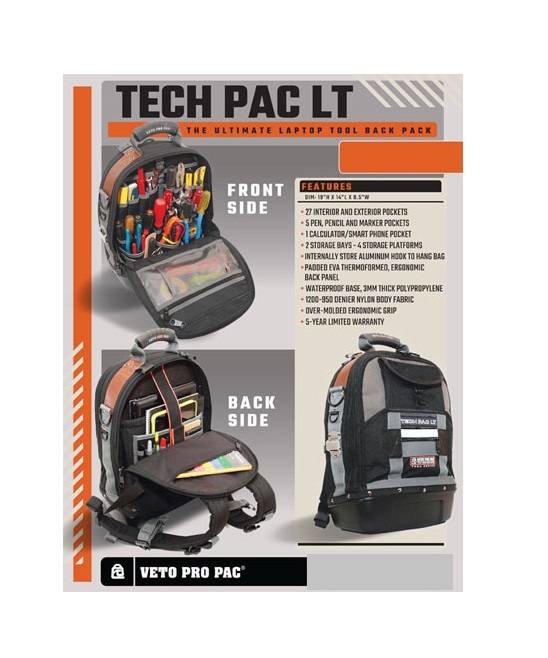 VETO PRO PAC TECH PAC LT LAPTOP BACKPACK TOUGH TOOL BAG 27 INT + EXT POCKETS