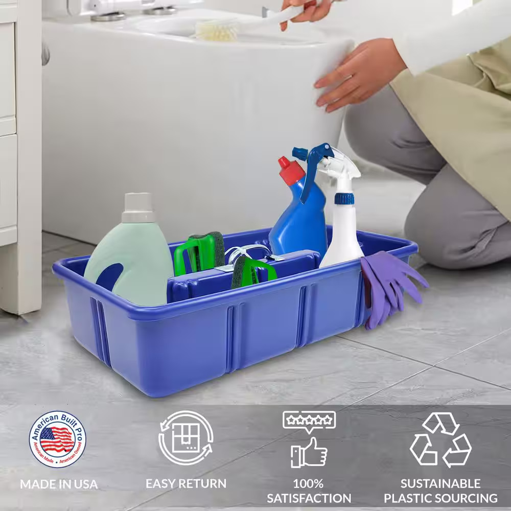 Professional Grade 25 In. Blue Polyethylene Tote Tray with 6-Dividers