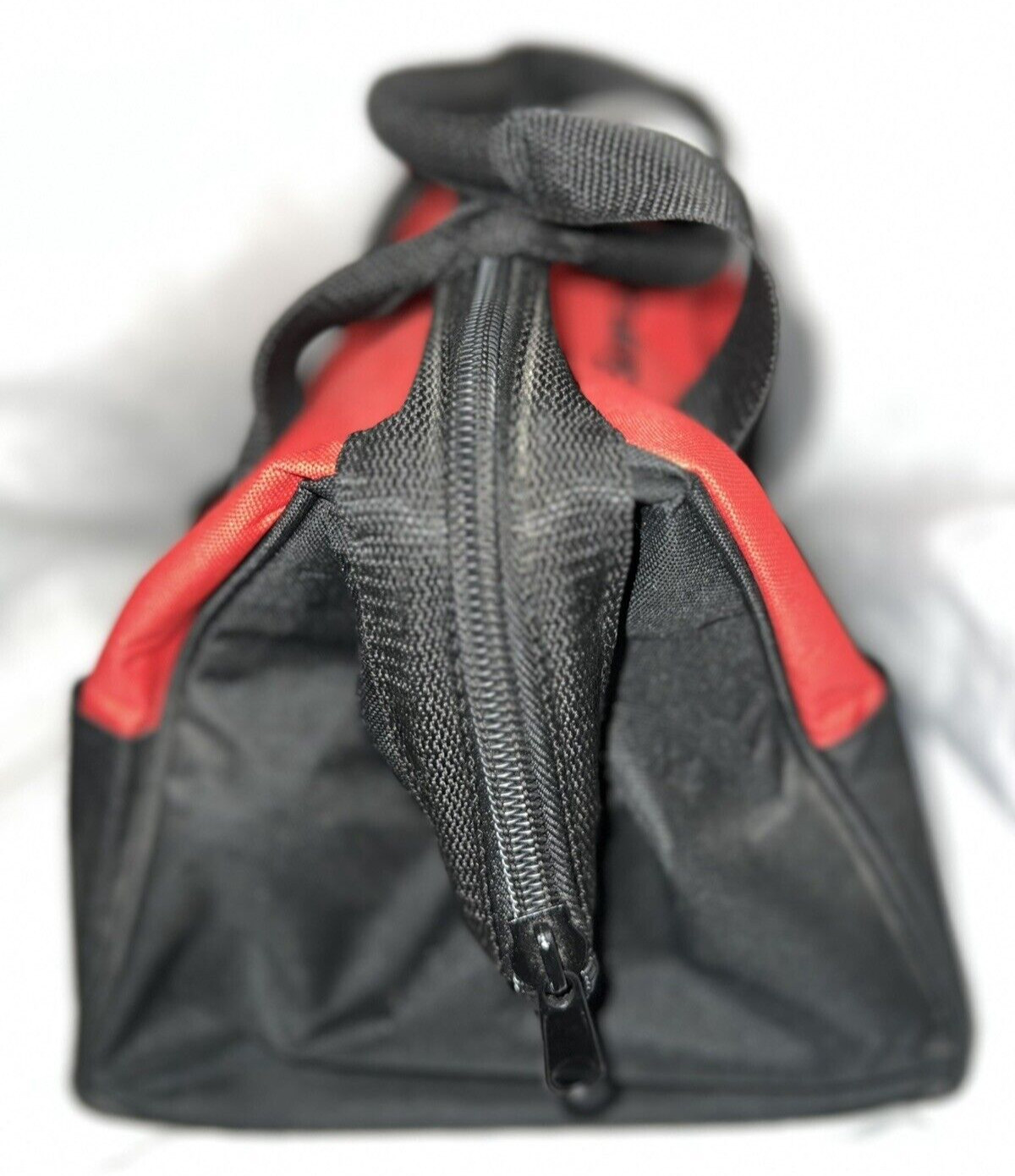 Snap-On Tool Bag Red Wide Mouth Zipper Close Double Handle Outer Sleeve Pockets