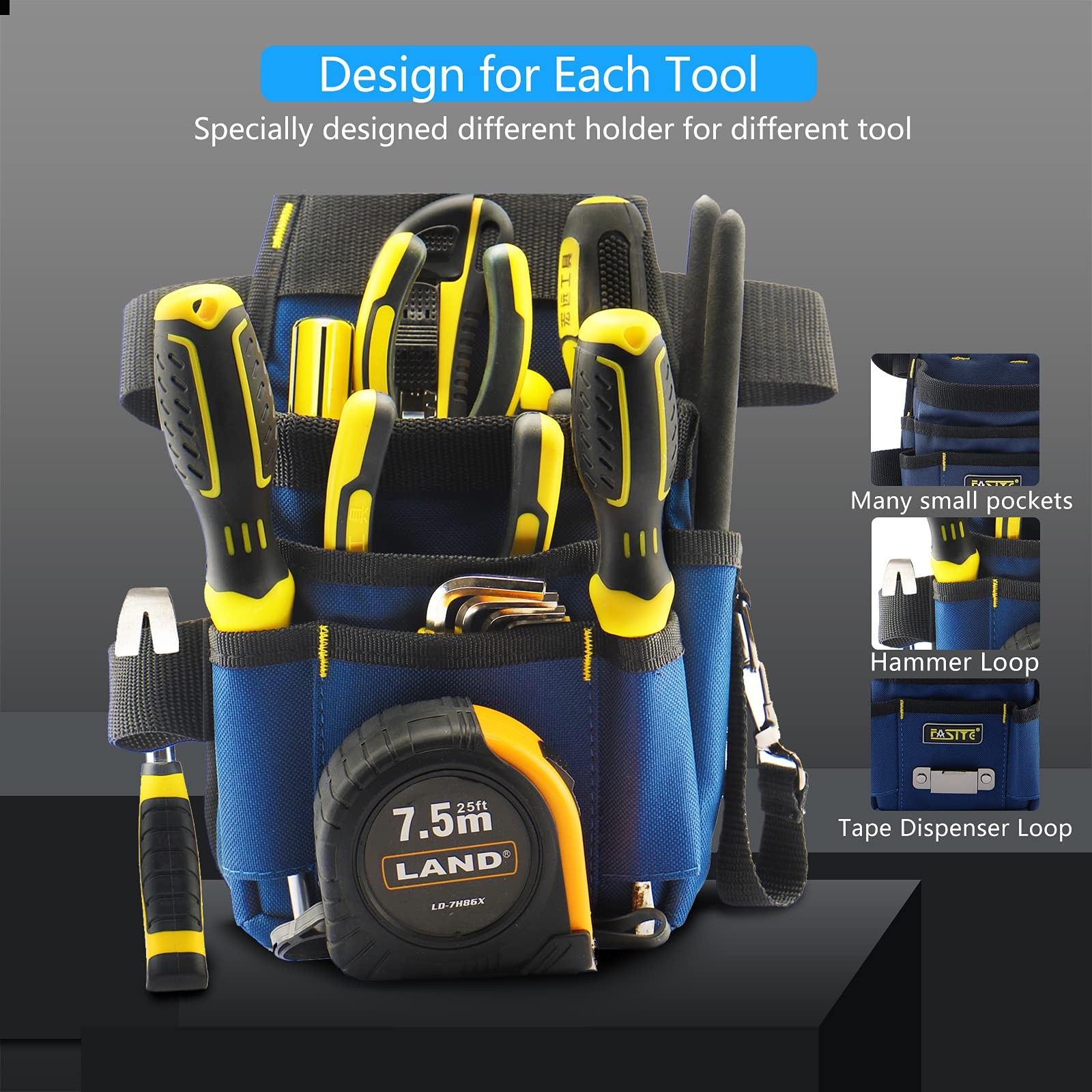 FASITE Tool Pouch Belt, 8-Pocket Professional Small One Size, Ptn013-3