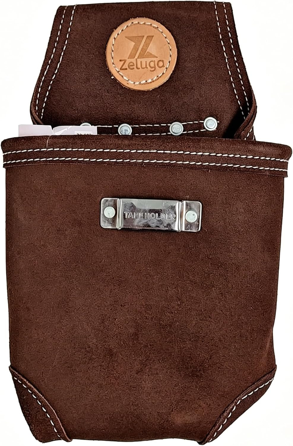 Zeluga Suede Leather Nail Pouch with Tape Measure Holder, Heavy Duty Carpenter T