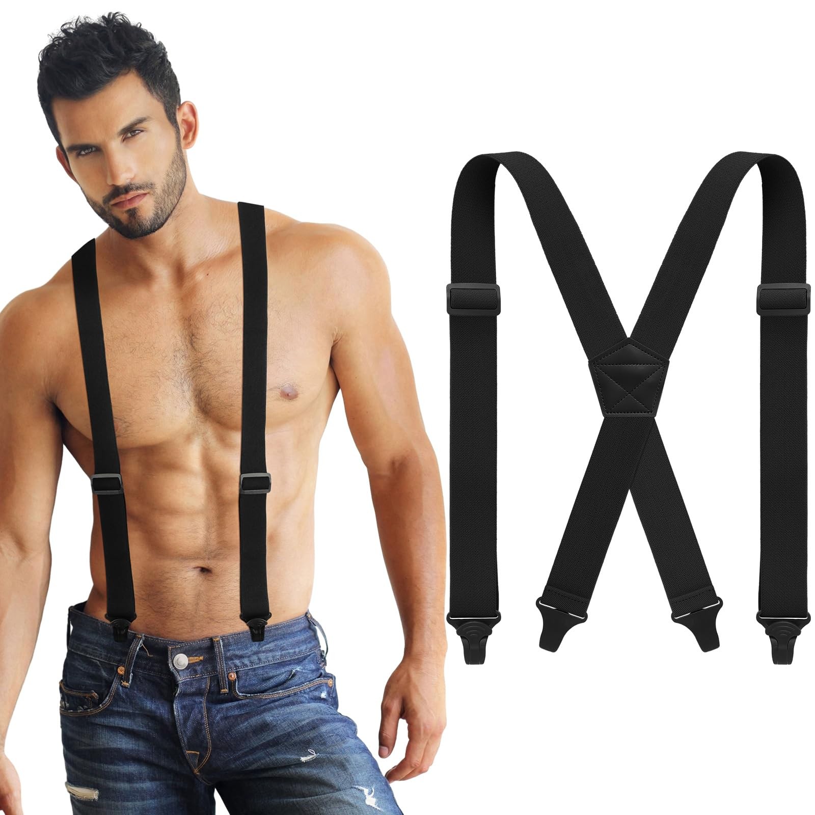 Janmercy X Back Hidden Suspender Heavy Duty Work 47.24 x 1.5 inches, Black