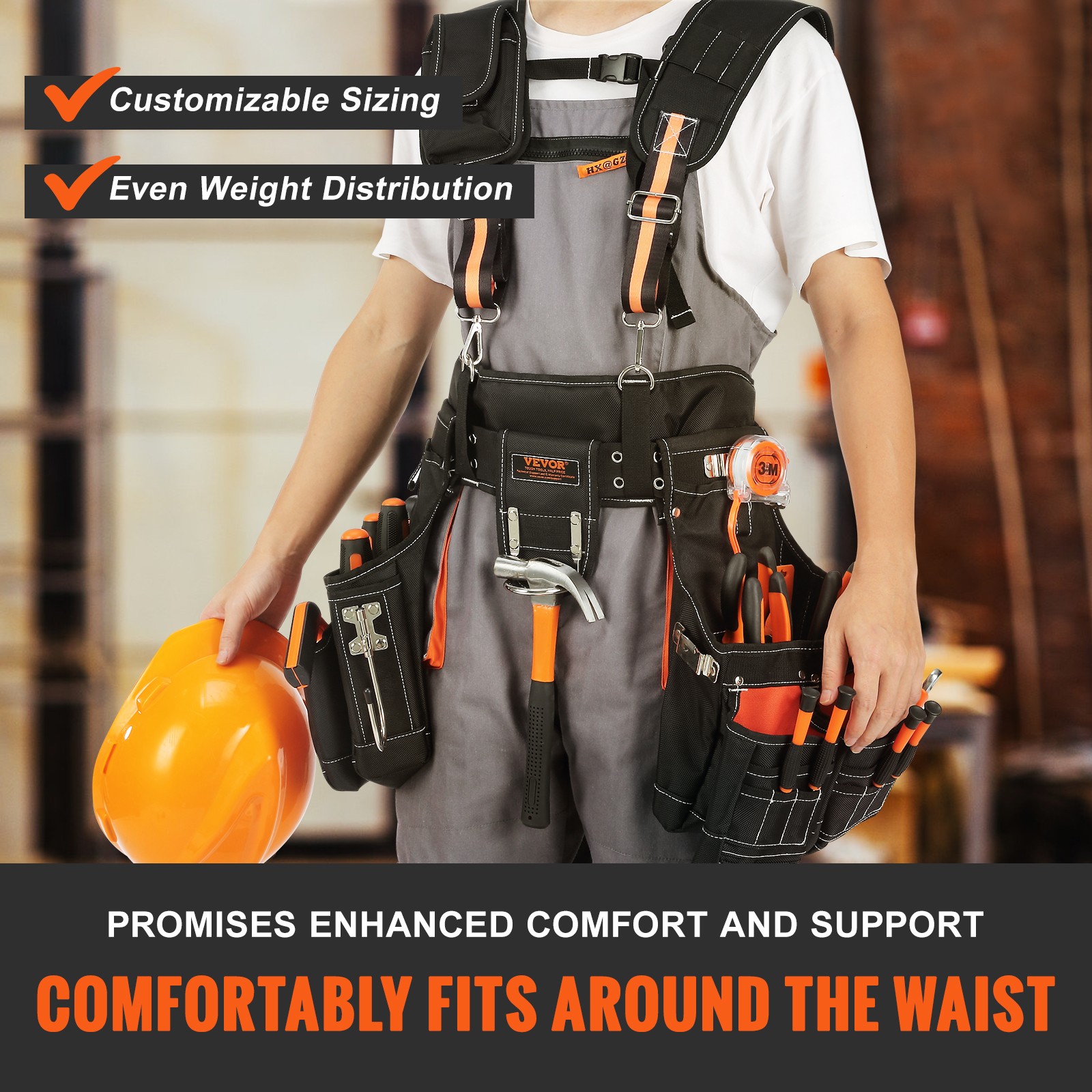 VEVOR Tool Belt with Suspenders Adjustable Carpenter Tool Pouch 1680D Polyester