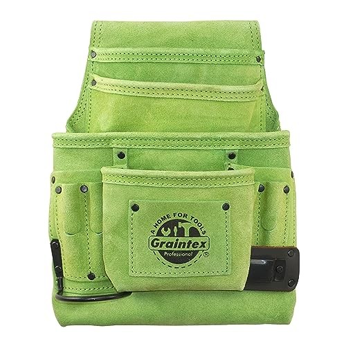 10 Pocket Nail & Tool Pouch, Suede Leather Tool Bag, Tool Belt for Lime Green