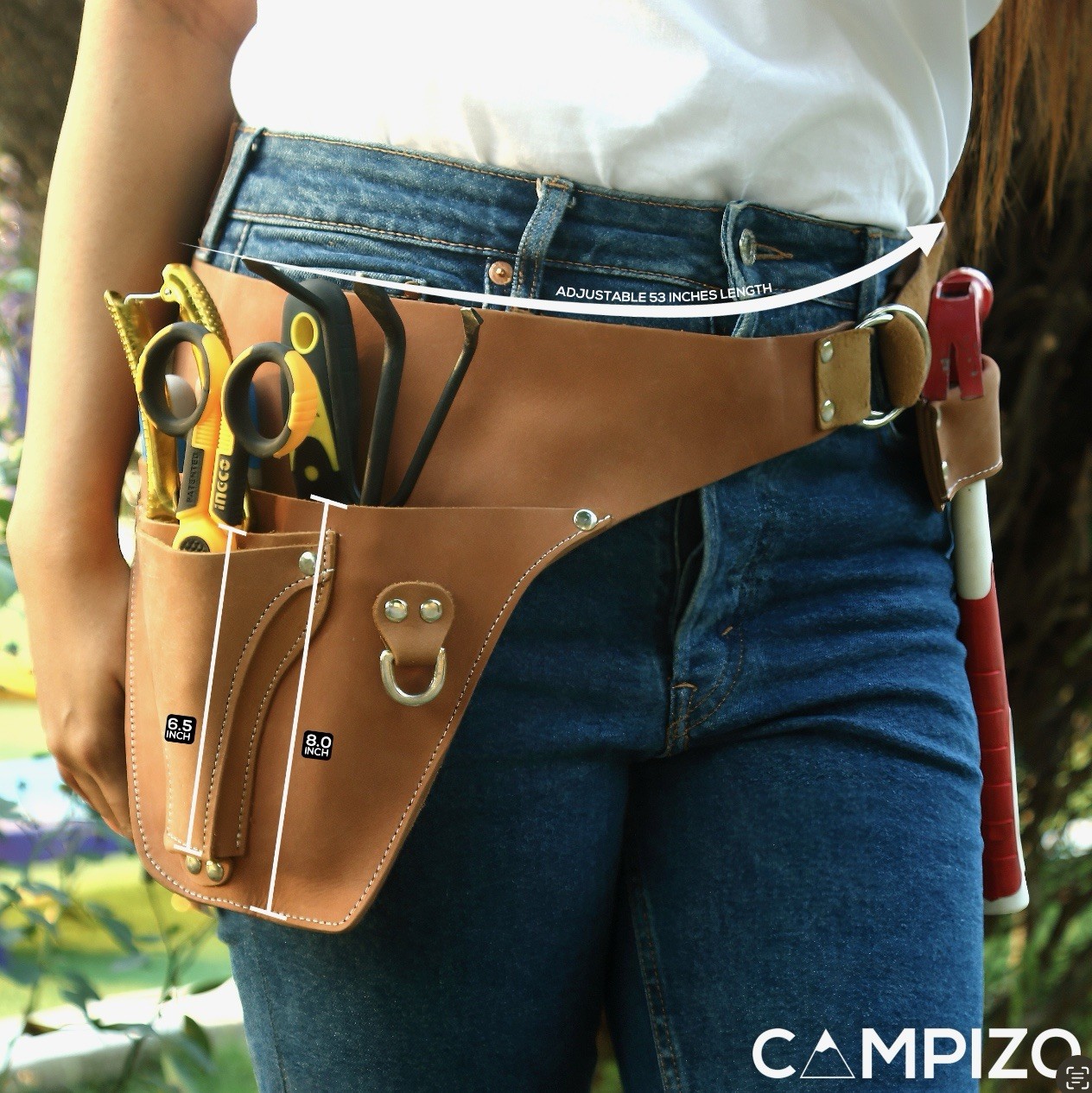 Leather Garden Tool Belt Utility Belt, Carpenter Electrician Tool Pouch Hammer