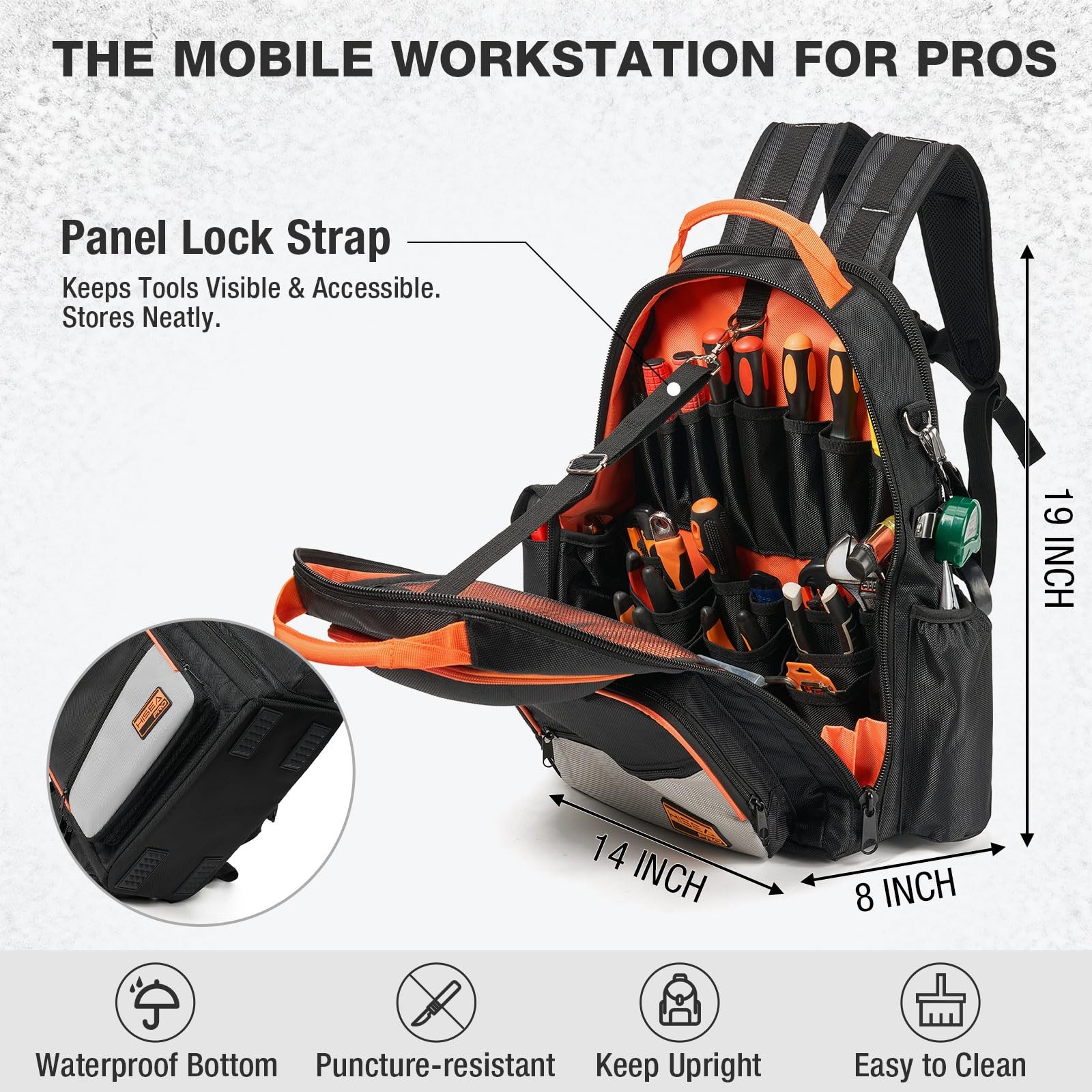 HISEA Tool Backpack, 18-Inch Heavy Duty Bag Organizer 18inch, Orange