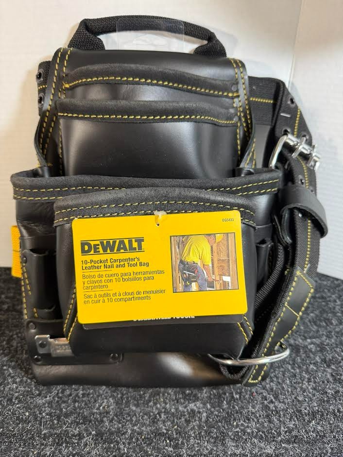 NEW DeWALT DG5433 Carpenter’s LEATHER Nail Tool Bag Pouch 10-Pocket Tools Belt