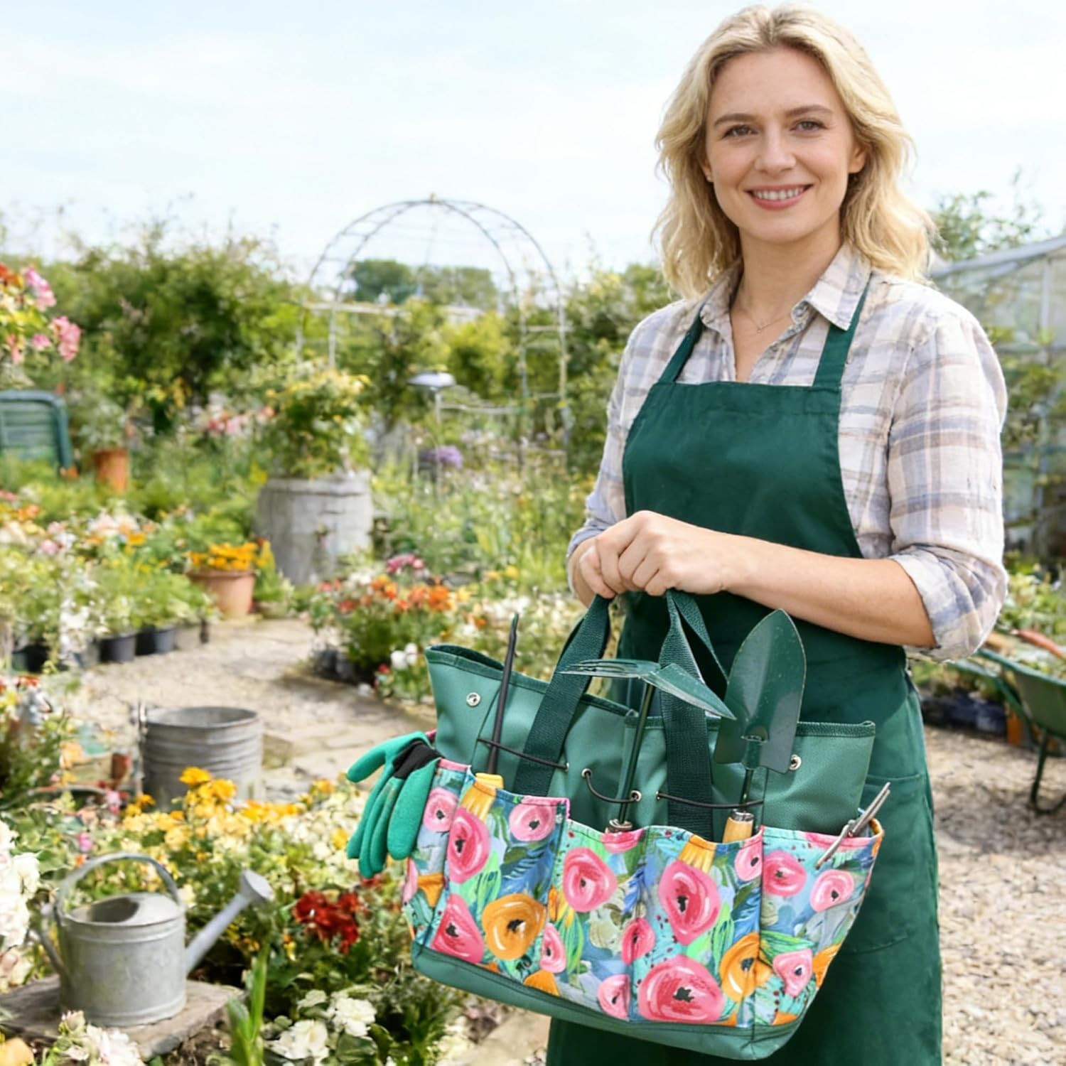 Waterproof Garden Tool Bag, 600D Oxford Portable Gardening Tote with Handle & Mu