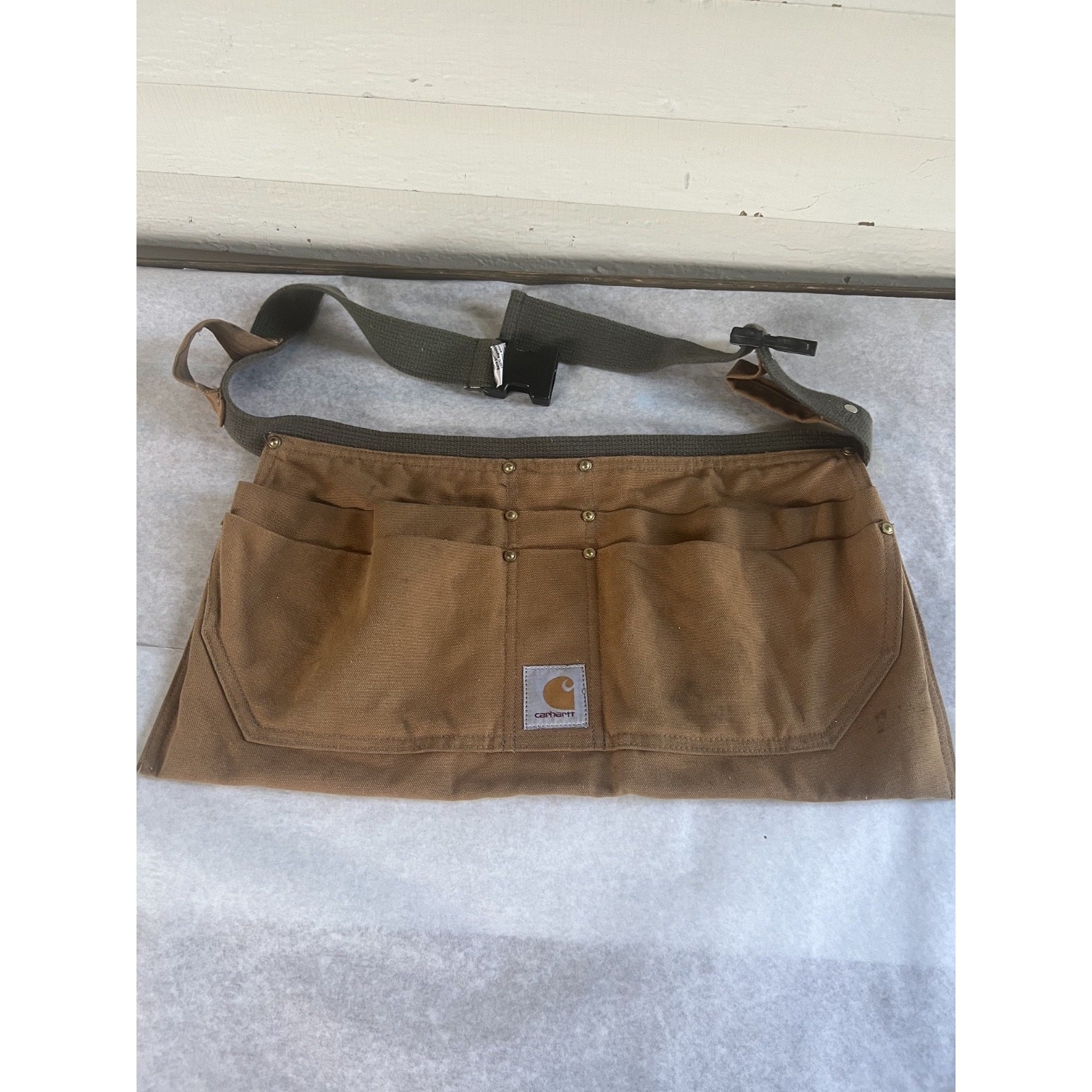 Vintage Carhartt A09 BRN Duck Canvas Tool Apron Waist Bag Made in USA Brown S/M
