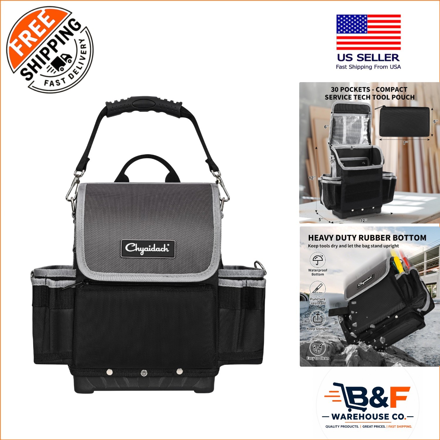 Waterproof Heavy Duty Tool Storage Bag with Modular Sections & Shoulder Strap